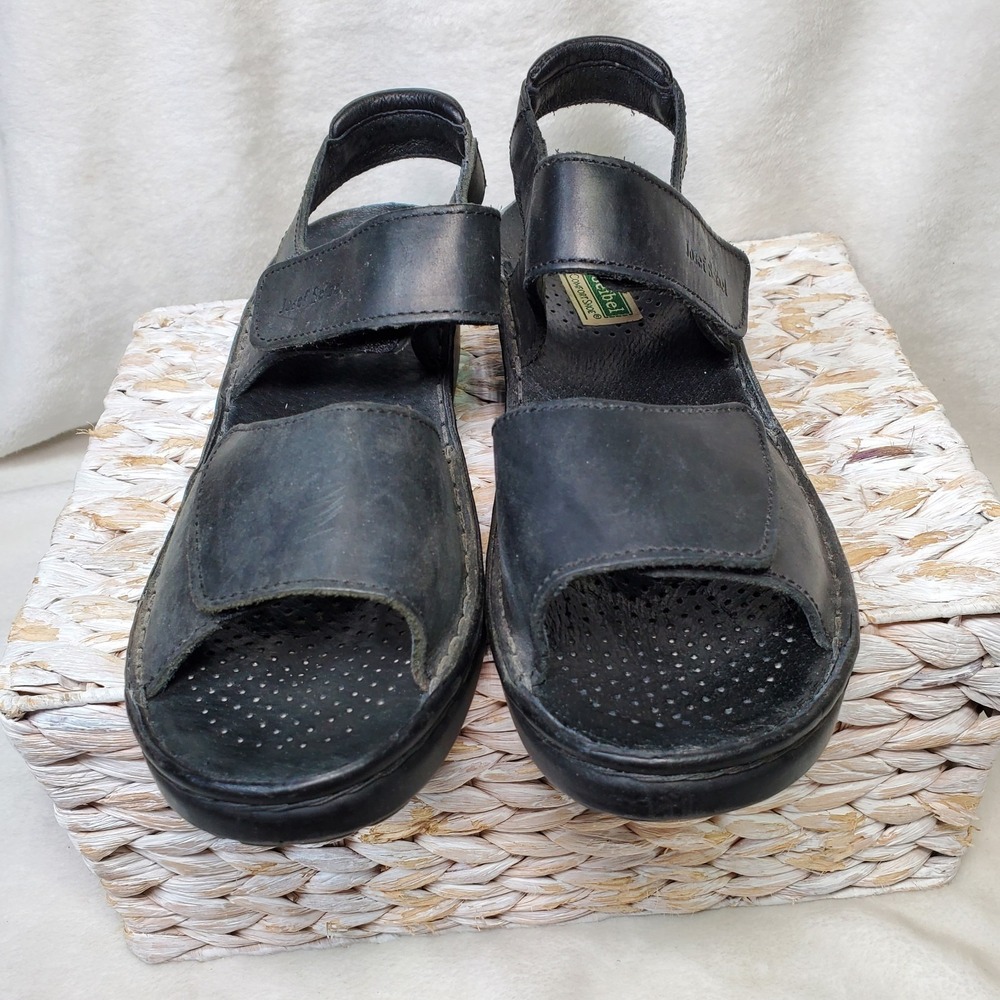 Josef Seibel Black Leather Velcro Sport Sandals